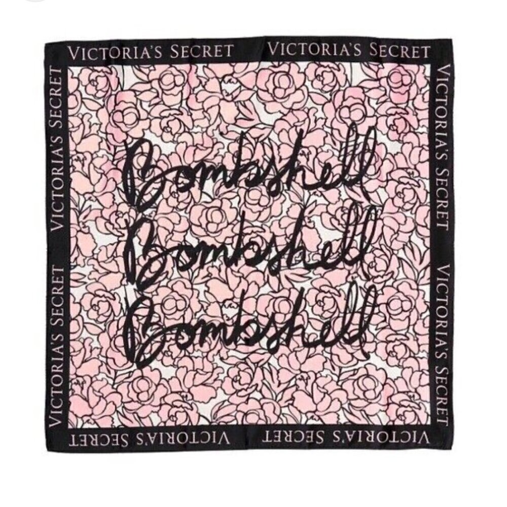NWT Victoria's Secret Black trimmed pink floral Bombshell scarf 25"x25"